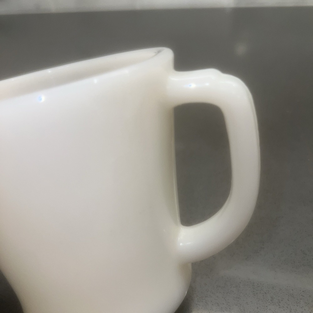Vintage Fire King White Milk Glass Mug Flat Bottom Coffee Cup D Handle Oven Ware